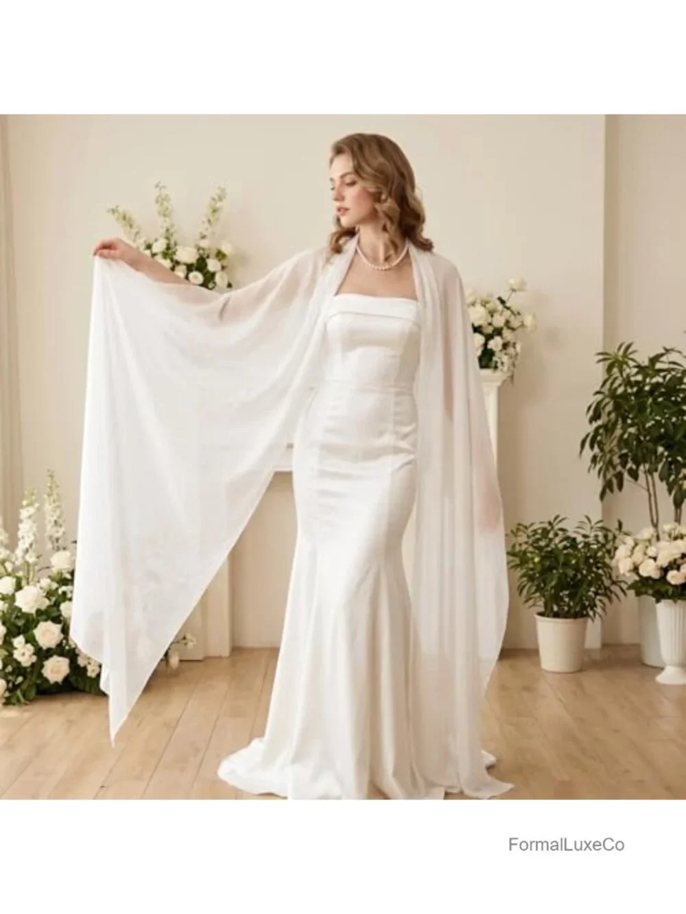Chiffon Bridal Long Scarf Wrap for Wedding Ceremony Evening Shawl